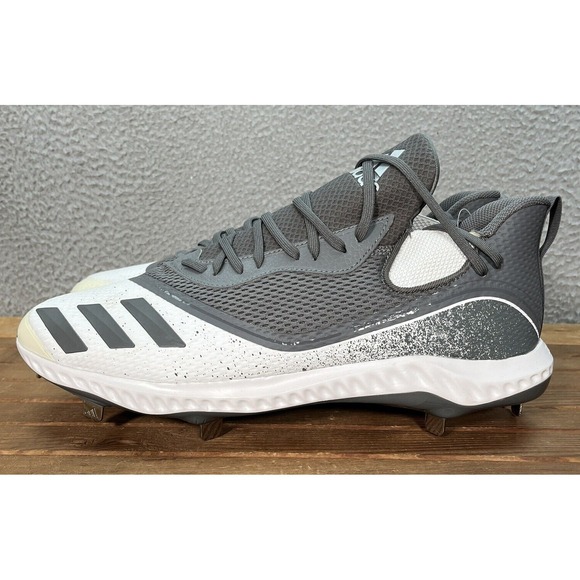 Adidas Baseball Cleats Mens 15 Gray White Icon V Bounce Shoes Sports NEW - Picture 1 of 10